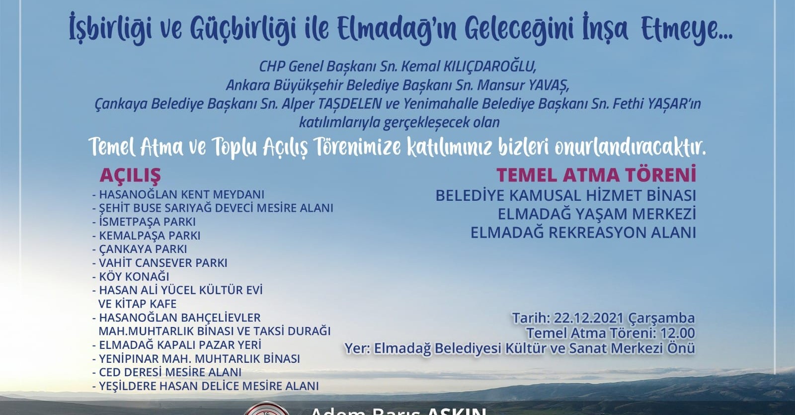 İŞBİRLİĞİ GÜÇBİRLİĞİ İLE ELMADAĞIN GELECEĞİNİ İNŞAA ETMEYE...